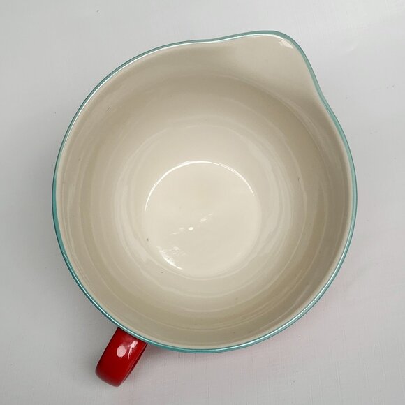 Pioneer Woman Batter Mixing Bowl Turquoise/Red Polka Dot Stoneware 2.83 QT Spout - Picture 5 of 7